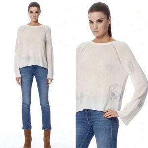 Skull Cashmere Cream Skull Graphic 100% Cashmere Sweater Lace-Up Sleeve S